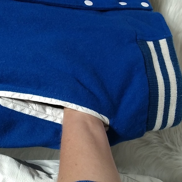 FINAL SALE! RARE! Sigma Refined Greek Blue Wool White Leather Letterman Jacket - Picture 4 of 16